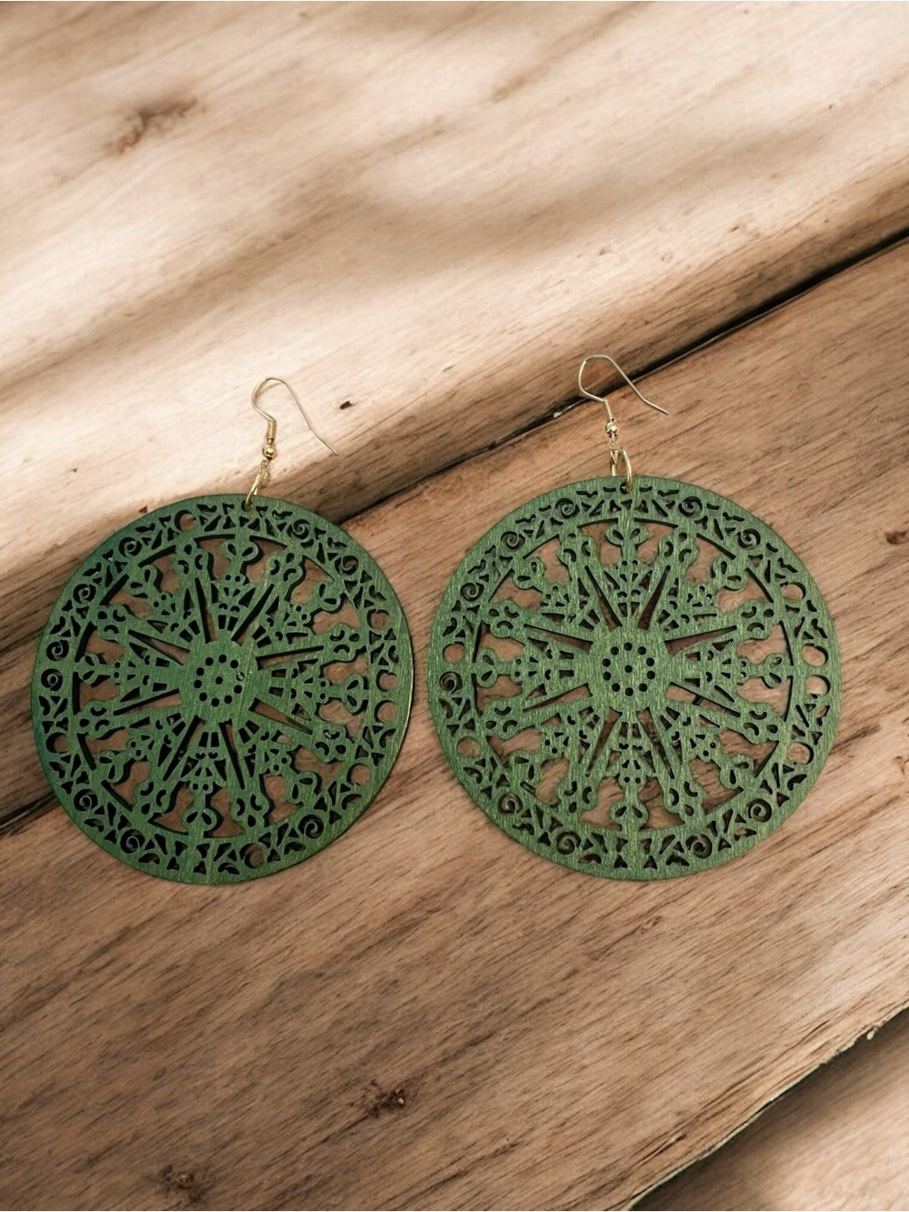 Green Wood Hoop Earrings New